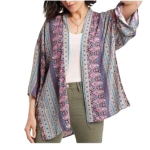 Knox Rose Purple Turquoise Boho Patterned Kimono Arm Holes Colorful Feminine